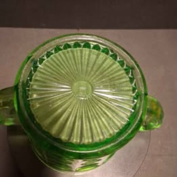 Hazel Atlas Colonial Block Uranium Glass Open Sugar Bowl - Picture 3 of 9